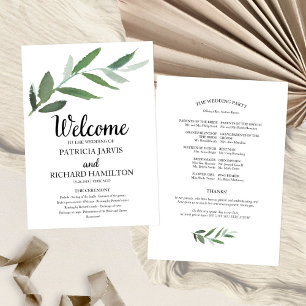 Simple Elegant Greenery Wedding Programs Programme