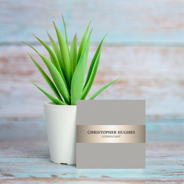 Simple Elegant Grey Faux Copper Stripe Consultant Square Business Card (Creator Uploaded)
