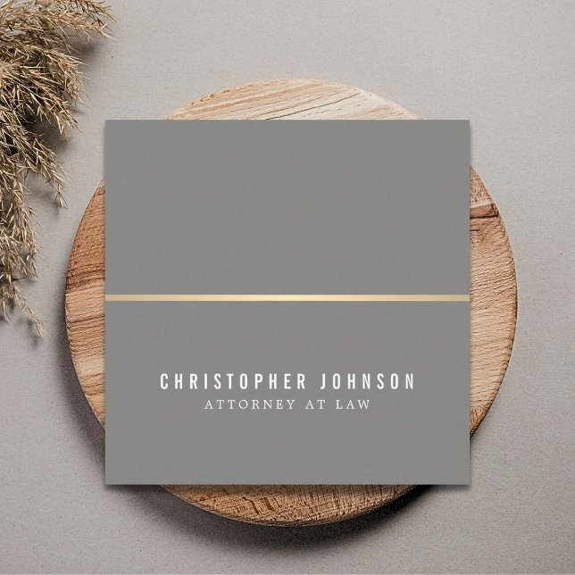 Simple Elegant Grey Faux Gold Line Attorney Square Business Card (Creator Uploaded)