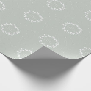 Simple Elegant Grey Green Christmas Holly Wreath Wrapping Paper
