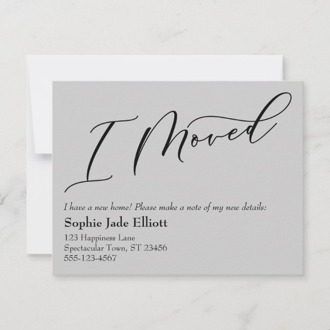 Simple Elegant Grey I Moved New Address Card (Front)