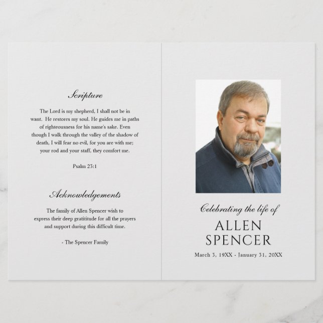 Simple Elegant Grey Modern Funeral Program (Front)