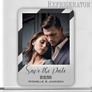 Simple Elegant Grey Striped Photo Save the Date Magnet