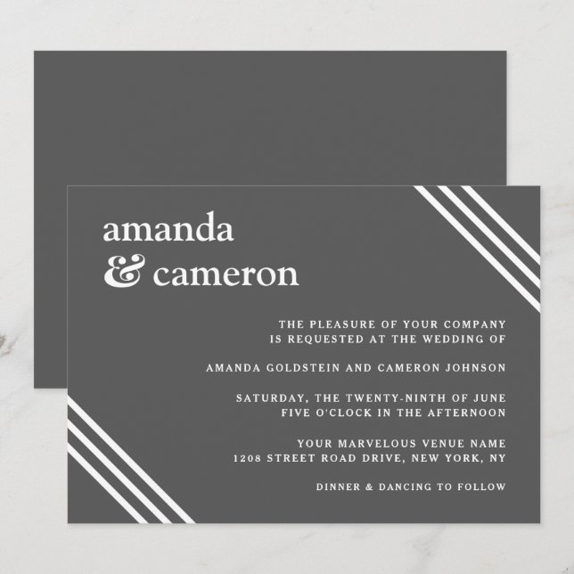 Simple Elegant Grey Wedding Invitation (Front/Back)