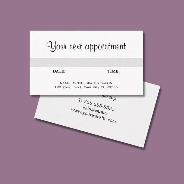 Simple Elegant Grey White Beauty Salon Appointment Card (Creator Uploaded)