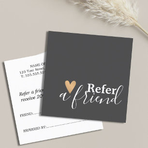 Simple Elegant Grey White Faux Gold Heart Referral Card