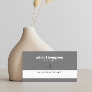 Simple Elegant Grey White Scissors Hair Stylist Appointment Card