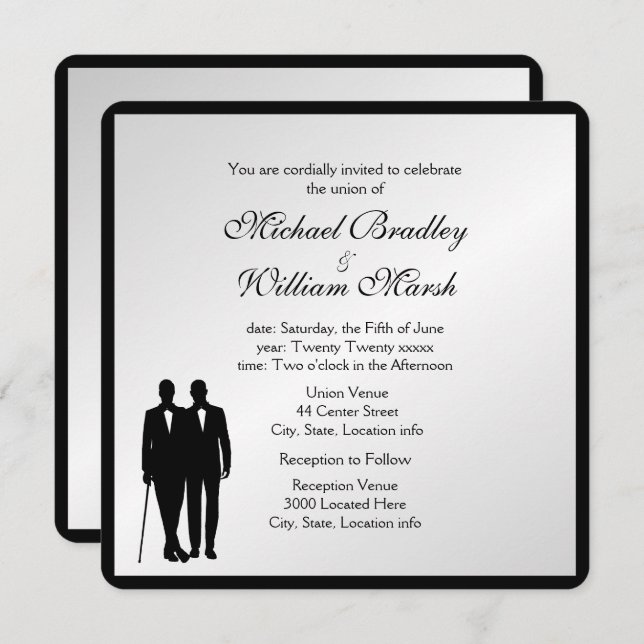 Simple Elegant Groom and Groom Gay Silver Wedding Invitation (Front/Back)