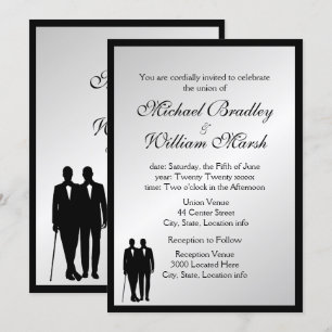 Simple Elegant Groom and Groom Gay Silver Wedding Invitation