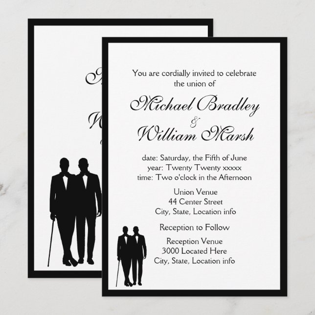 Simple Elegant Groom and Groom Gay Wedding Invitation (Front/Back)