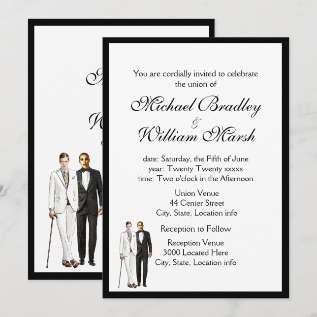 Simple Elegant Groom and Groom Gay Wedding Invitation (Front/Back)