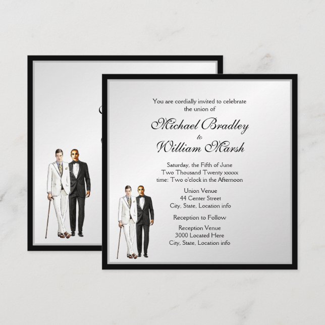 Simple Elegant Groom and Groom Gay Wedding Invite (Front/Back)