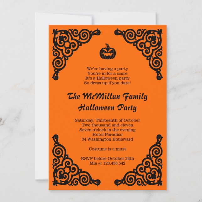 Simple Elegant Halloween Costume Party Invitation (Front)