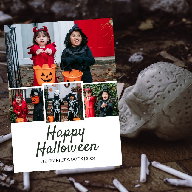 Simple Elegant Halloween Family Four Photo Holiday Card (Creator Uploaded)