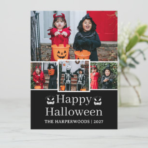 Simple Elegant Halloween Family Four Photo Holiday Card