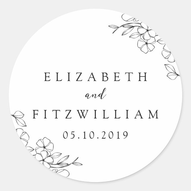 Simple Elegant Hand Drawn Cherry Blossom Wedding Classic Round Sticker (Front)