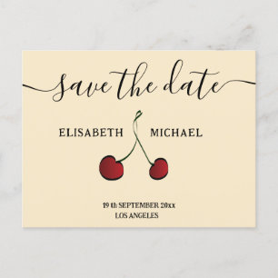 Simple elegant hand drawn whimsy red cherry announcement postcard