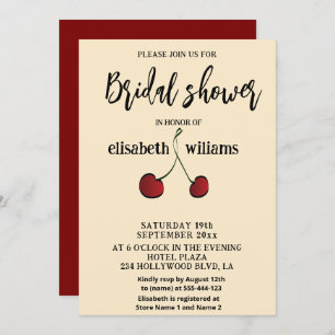 Simple elegant hand drawn whimsy red cherry invitation