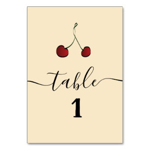 Simple elegant hand drawn whimsy red cherry table number