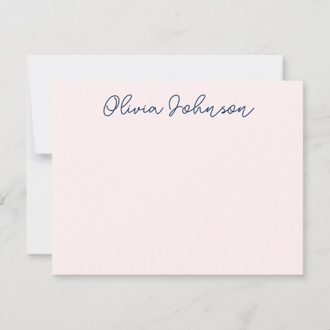 Simple Elegant Handwriting Navy Pink Note Card (Front)