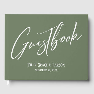 Simple Elegant Handwriting Olive Green Guestbook