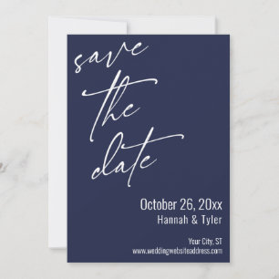 Simple Elegant Handwriting Script Navy Blue Save The Date