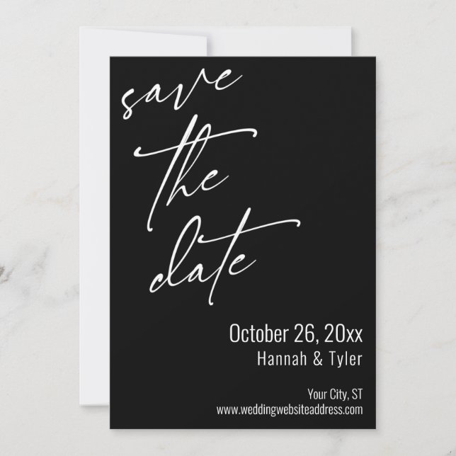 Simple Elegant Handwriting Script Typography Black Save The Date (Front)