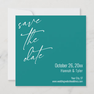 Simple Elegant Handwriting Script Typography Teal Save The Date