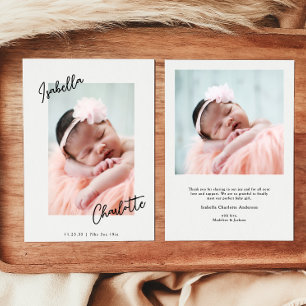 Simple Elegant Handwritten Baby Photo Thank You  Card