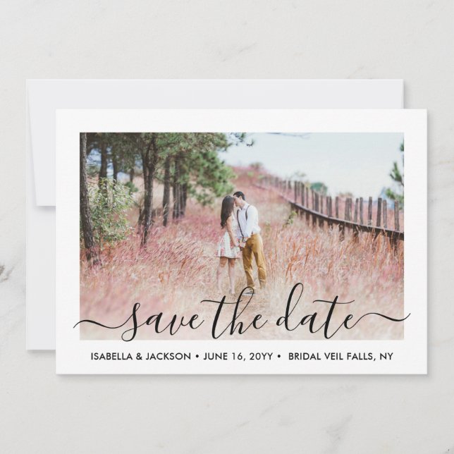 Simple Elegant Handwritten Script 2 Photo Wedding Save The Date (Front)