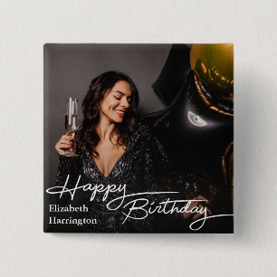 Simple Elegant Happy Birthday Photo 15 Cm Square Badge