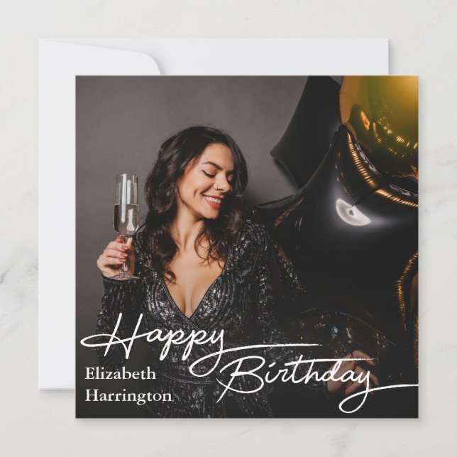Simple Elegant Happy Birthday Photo Announcement (Front)
