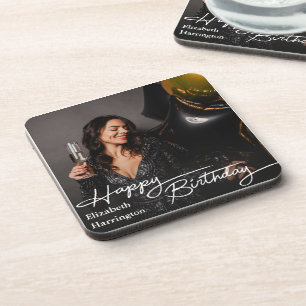 Simple Elegant Happy Birthday Photo Coaster
