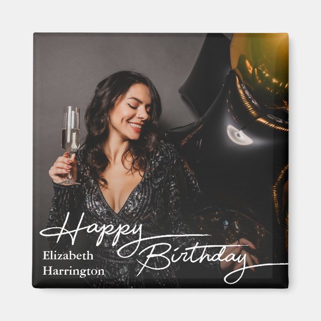 Simple Elegant Happy Birthday Photo Magnet (Front)
