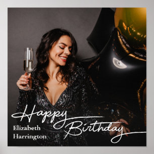 Simple Elegant Happy Birthday Photo Poster