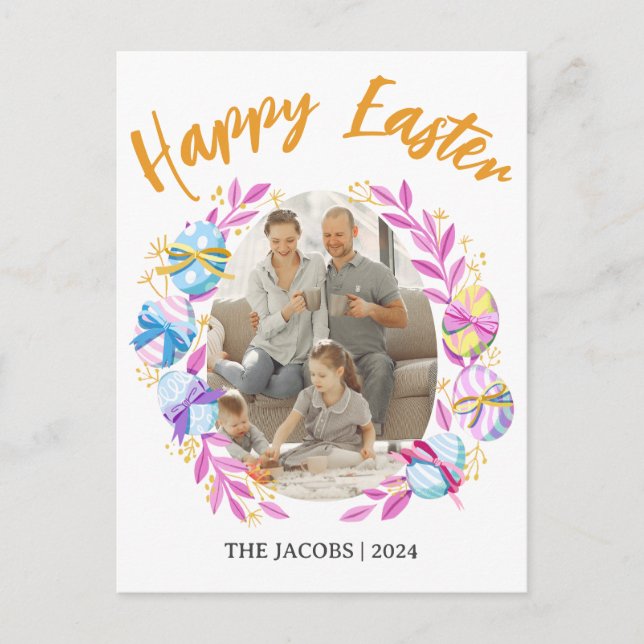  Simple Elegant Happy Easter family one photo Holiday Postcard (Front)