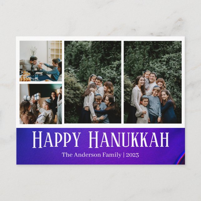 Simple Elegant Happy Hanukkah family photo Holiday Postcard (Front)