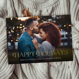 Simple Elegant Happy Holidays Floral Back Foil Holiday Card