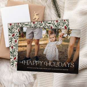 Simple Elegant Happy Holidays Floral Back  Holiday Card