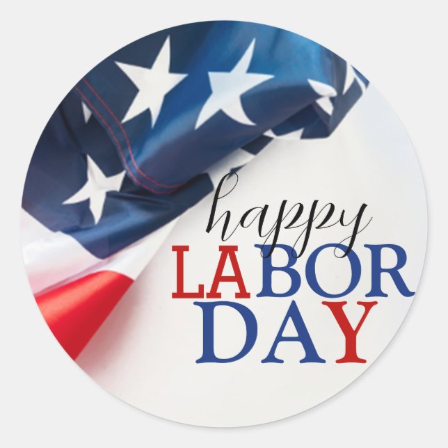 Simple Elegant Happy Labour Day Red White Blue Classic Round Sticker (Front)