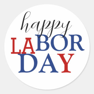 Simple Elegant Happy Labour Day Red White Blue Classic Round Sticker