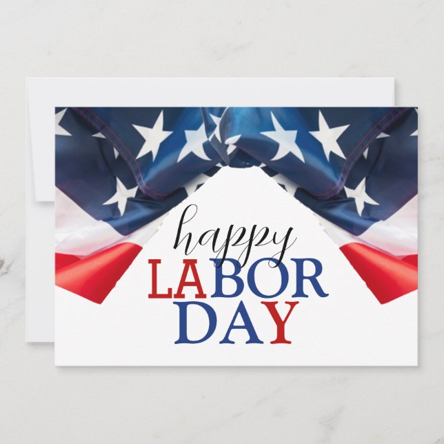 Simple Elegant Happy Labour Day Red White Blue Holiday Card (Front)