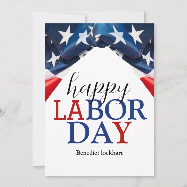 Simple Elegant Happy Labour Day Red White Blue Holiday Card (Front)