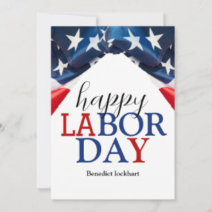 Simple Elegant Happy Labour Day Red White Blue Holiday Card