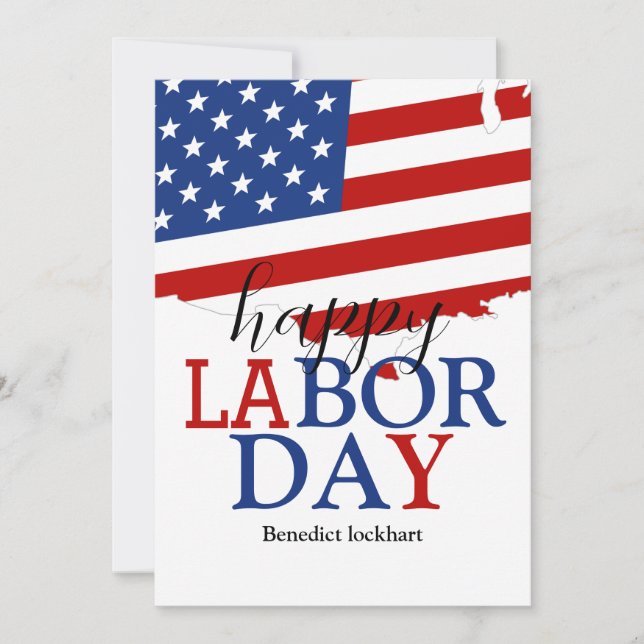 Simple Elegant Happy Labour Day Red White Blue Holiday Card (Front)