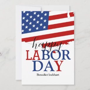 Simple Elegant Happy Labour Day Red White Blue Holiday Card