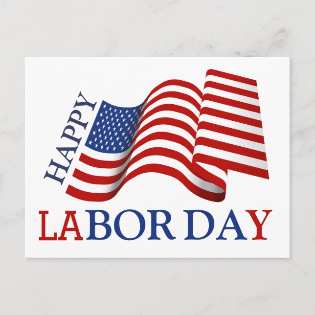 Simple Elegant Happy Labour Day Red White Blue Postcard (Front)