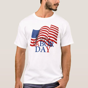 Simple Elegant Happy Labour Day Red White Blue T-Shirt