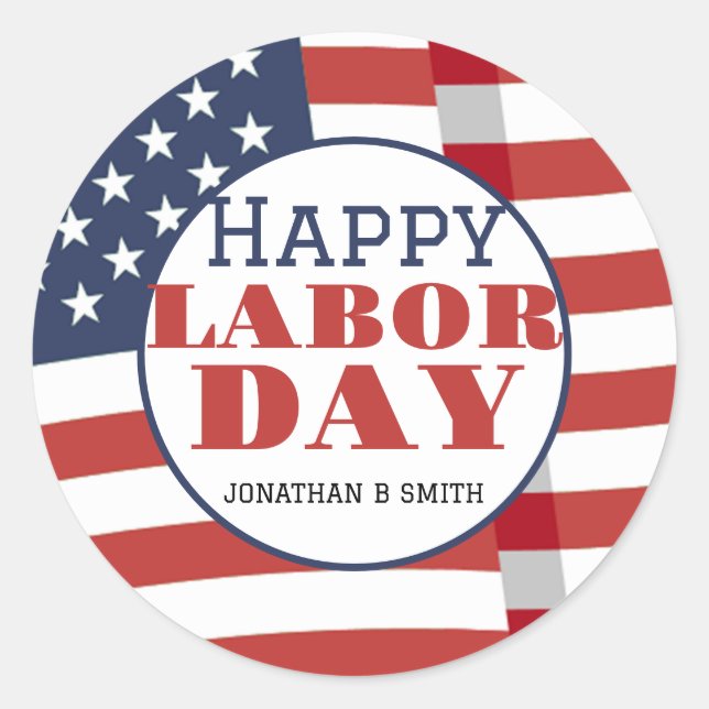 Simple Elegant Happy Labour Day with USA flag Classic Round Sticker (Front)