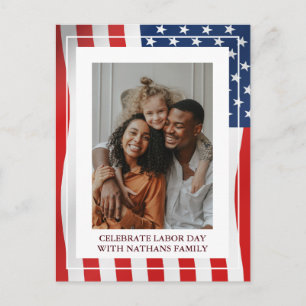 Simple Elegant Happy Labour Day with USA flag Phot Postcard
